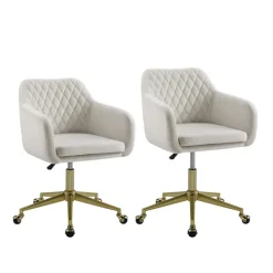 Office Furniture-Kirkland's Home Cream Upholstered Tufted Swivel Office Chair Ivory
