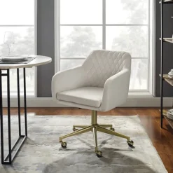Office Furniture-Kirkland's Home Cream Upholstered Tufted Swivel Office Chair Ivory