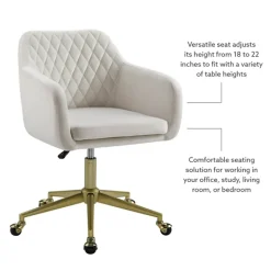 Office Furniture-Kirkland's Home Cream Upholstered Tufted Swivel Office Chair Ivory