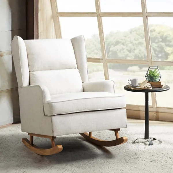 Accent Chairs-Kirkland's Home Cream Upholstered Wingback Rocking Chair Ivory