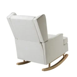 Accent Chairs-Kirkland's Home Cream Upholstered Wingback Rocking Chair Ivory