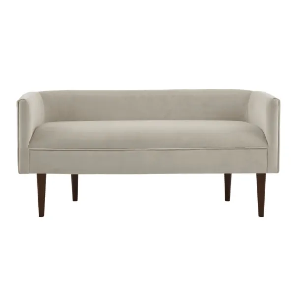 Sofas & Loveseats-Kirkland's Home Cream Velvet Low Back Transitional Settee Ivory
