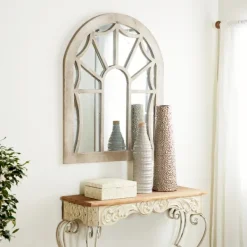 Decorative Mirrors-Kirkland's Home Cream Vintage Fir Wood Arch Framed Mirror