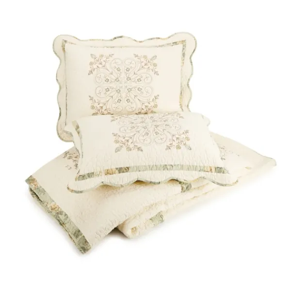 Bedspreads & Coverlets-Kirkland's Home Cream Vintage Treasure Queen Bedspread Ivory/Green
