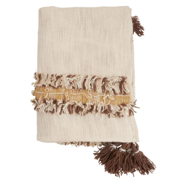 Blankets & Throws-Kirkland's Home Cream With Brown Accents Throw Blanket Ivory