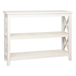 Entryway Furniture-Kirkland's Home Cream Wooden Plank X-Frame Console Table Ivory