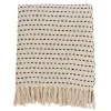 Blankets & Throws-Kirkland's Home Cream Woven Dashed Cotton Throw Ivory/Black