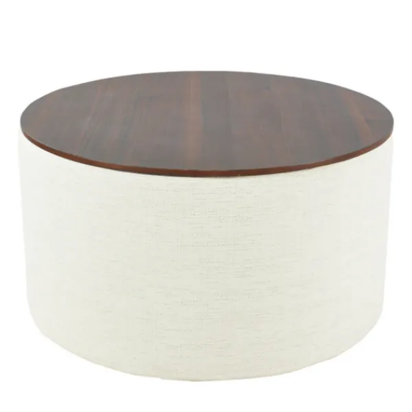 Benches & Ottomans-Kirkland's Home Cream Woven Wood Top Storage Ottoman Ivory