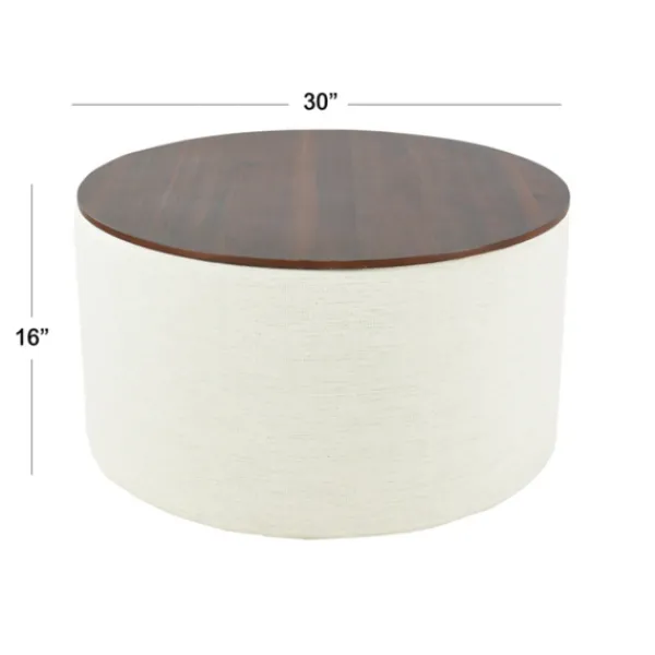 Benches & Ottomans-Kirkland's Home Cream Woven Wood Top Storage Ottoman Ivory