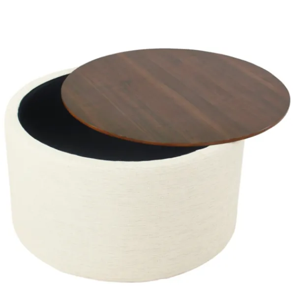 Benches & Ottomans-Kirkland's Home Cream Woven Wood Top Storage Ottoman Ivory