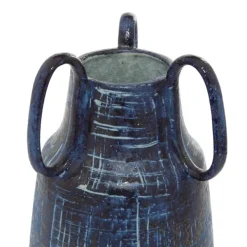 Vases-Kirkland's Home Crosshatch Triple Handle Ceramic Vase, 13 In. Blue