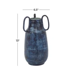 Vases-Kirkland's Home Crosshatch Triple Handle Ceramic Vase, 13 In. Blue