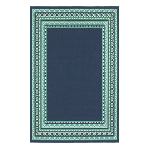 Outdoor Rugs-Kirkland's Home Crown Border Jenn Outdoor Rug, 6X9 Blue/Green