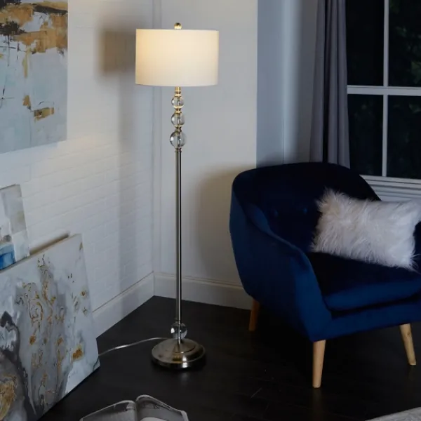 Floor Lamps-Kirkland's Home Crystal Orb Stacked Floor Lamp, 60 In. White
