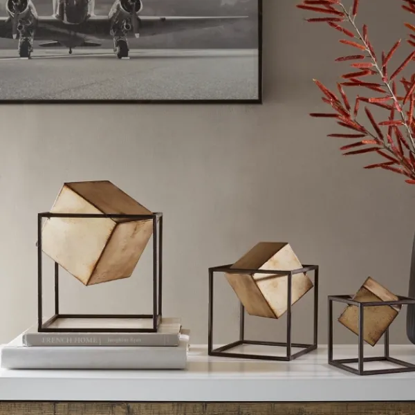 Statues & Figurines-Kirkland's Home Cube Quad Sculptures, Set Of 3 Gold