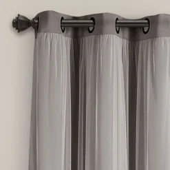 Curtains & Drapes-Kirkland's Home Curtain Panel Set With Overlay, 84 In. Gray