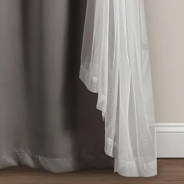 Curtains & Drapes-Kirkland's Home Curtain Panel Set With Overlay, 84 In. Gray