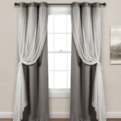 Curtains & Drapes-Kirkland's Home Curtain Panel Set With Overlay, 95 In. Gray
