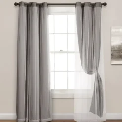 Curtains & Drapes-Kirkland's Home Curtain Panel Set With Overlay, 95 In. Gray