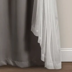 Curtains & Drapes-Kirkland's Home Curtain Panel Set With Overlay, 95 In. Gray