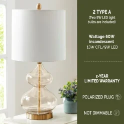 Table Lamps-Kirkland's Home Curved Blue Glass Table Lamps, Set Of 2 White