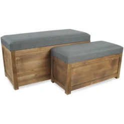 Benches & Ottomans-Kirkland's Home Cushioned Storage Benches, Set Of 2 Gray