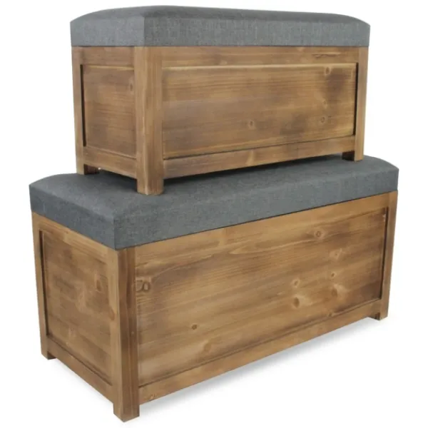 Benches & Ottomans-Kirkland's Home Cushioned Storage Benches, Set Of 2 Gray