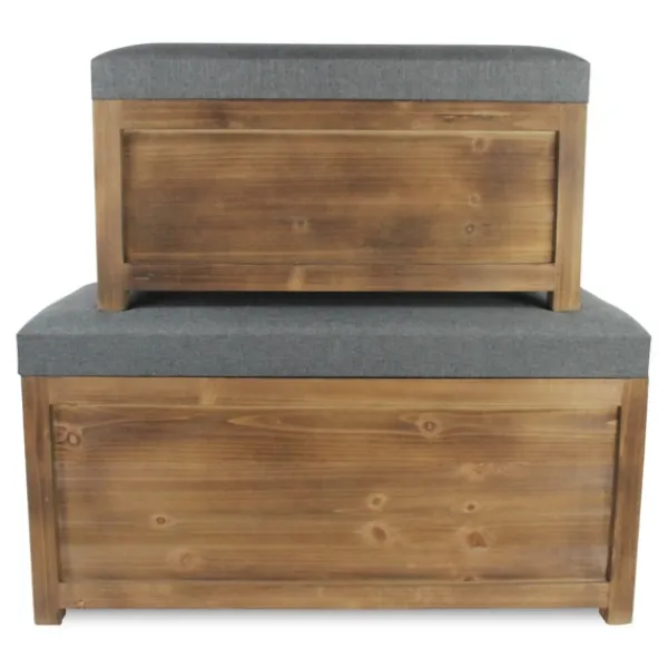 Benches & Ottomans-Kirkland's Home Cushioned Storage Benches, Set Of 2 Gray