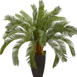 Trees & Topiaries-Kirkland's Home Cycas Floor Plant In Tall Black Planter, 30 In.