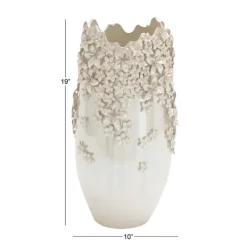 Vases-Kirkland's Home 3D Floral Cream Ceramic Vase White