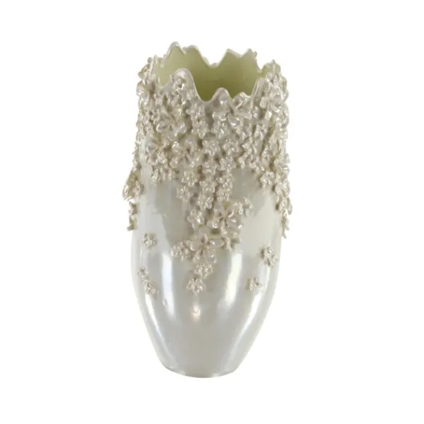 Vases-Kirkland's Home 3D Floral Cream Ceramic Vase White