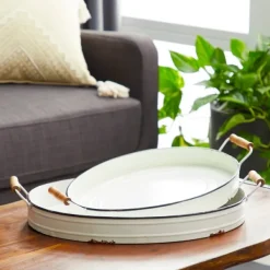 Decorative Trays-Kirkland's Home Daisy Farmhouse 2-Pc. Decorative Tray Set White
