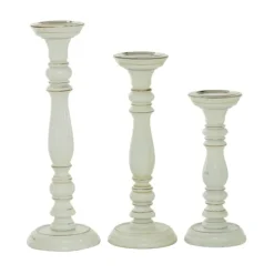 Candle Holders-Kirkland's Home Daisy White Rustic 3-Pc. Candle Holder Set White/Brown