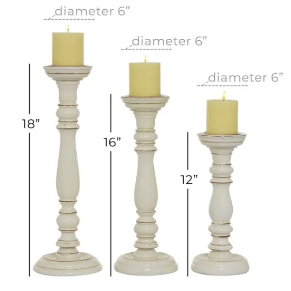 Candle Holders-Kirkland's Home Daisy White Rustic 3-Pc. Candle Holder Set White/Brown