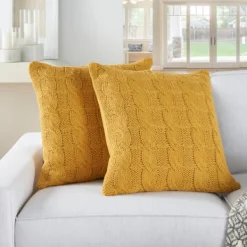 Pillows-Kirkland's Home Dandelion Cable Knit Throw Pillows, Set Of 2 Yellow
