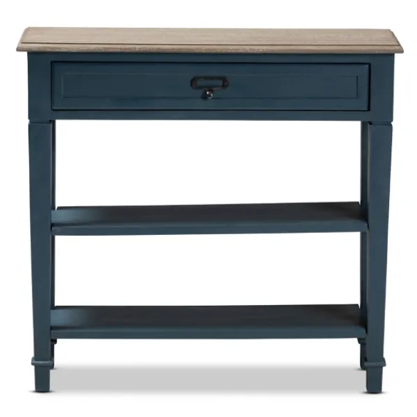 Console Tables-Kirkland's Home Daphne Blue Bayur Wood Two-Shelf Console Table