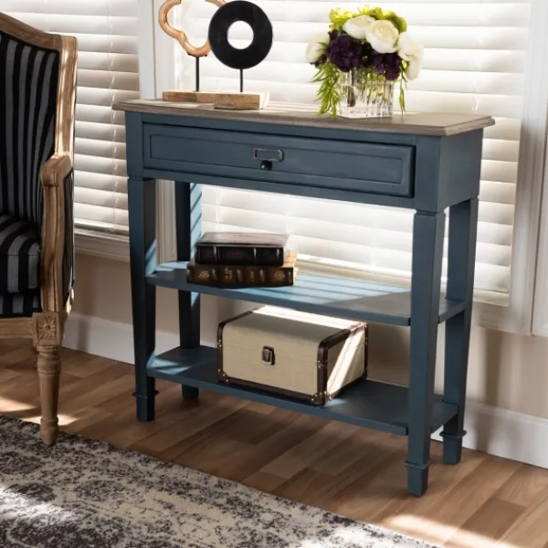 Console Tables-Kirkland's Home Daphne Blue Bayur Wood Two-Shelf Console Table