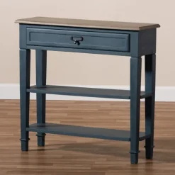 Console Tables-Kirkland's Home Daphne Blue Bayur Wood Two-Shelf Console Table