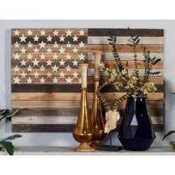 Wall Plaques-Kirkland's Home Dark American Flag Wooden Wall Sculpture Brown