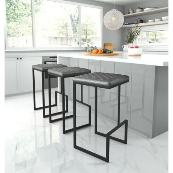 Bar Stools & Counter Height Stools-Kirkland's Home Dark And Black Upholstered Barstool Gray