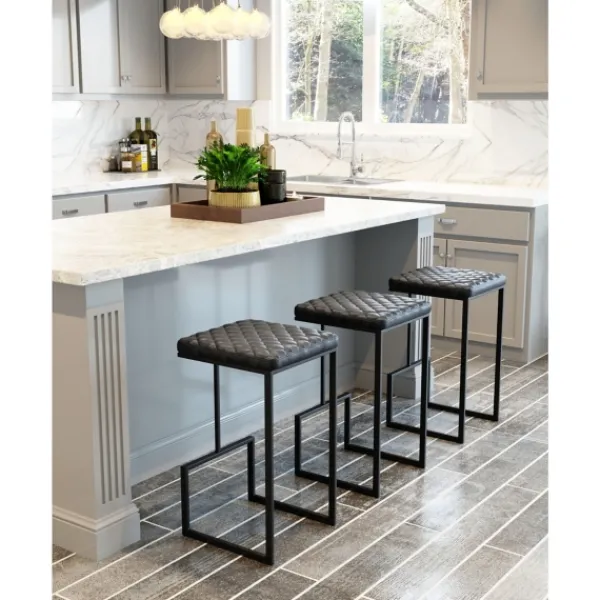 Bar Stools & Counter Height Stools-Kirkland's Home Dark And Black Upholstered Barstool Gray