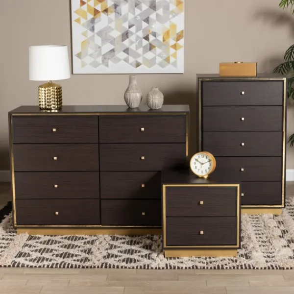 Dressers & Chests-Kirkland's Home Dark And Gold Wood 3-Pc. Dresser Set Brown