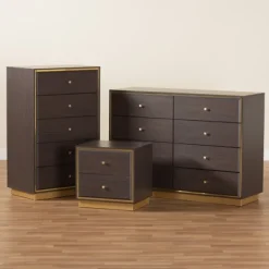 Dressers & Chests-Kirkland's Home Dark And Gold Wood 3-Pc. Dresser Set Brown