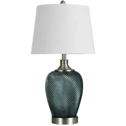 Table Lamps-Kirkland's Home Dark Aqua Ribbed Swirl Table Lamp White