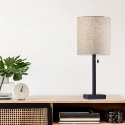 Table Lamps-Kirkland's Home Dark Bronze Square Base Table Lamp Ivory