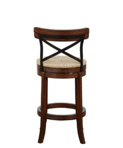 Bar Stools & Counter Height Stools-Kirkland's Home Dark Brown Wood And Seagrass Swivel Bar Stool Tan