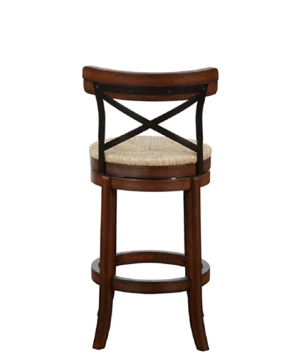 Bar Stools & Counter Height Stools-Kirkland's Home Dark Brown Wood And Seagrass Swivel Bar Stool Tan