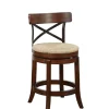 Bar Stools & Counter Height Stools-Kirkland's Home Dark Brown Wood And Seagrass Swivel Counter Stool Tan