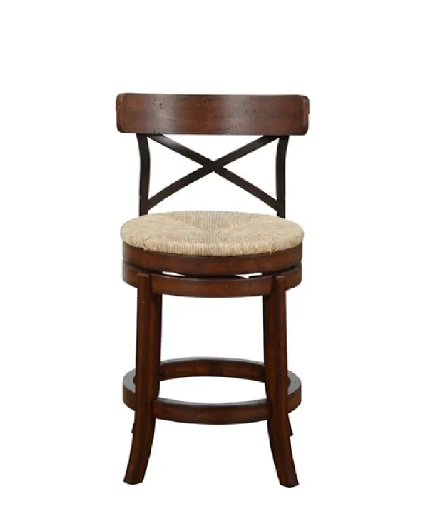 Bar Stools & Counter Height Stools-Kirkland's Home Dark Brown Wood And Seagrass Swivel Counter Stool Tan