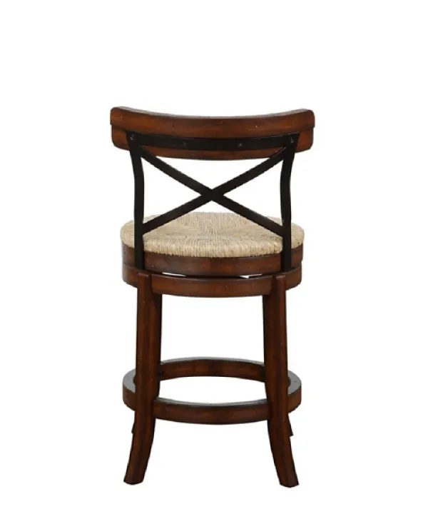 Bar Stools & Counter Height Stools-Kirkland's Home Dark Brown Wood And Seagrass Swivel Counter Stool Tan